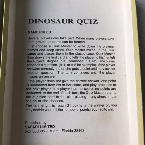 Dinosaur Quiz Kids Educational Card Game Prehistoric Animals Learning Homeschool - Picture 8 of 12